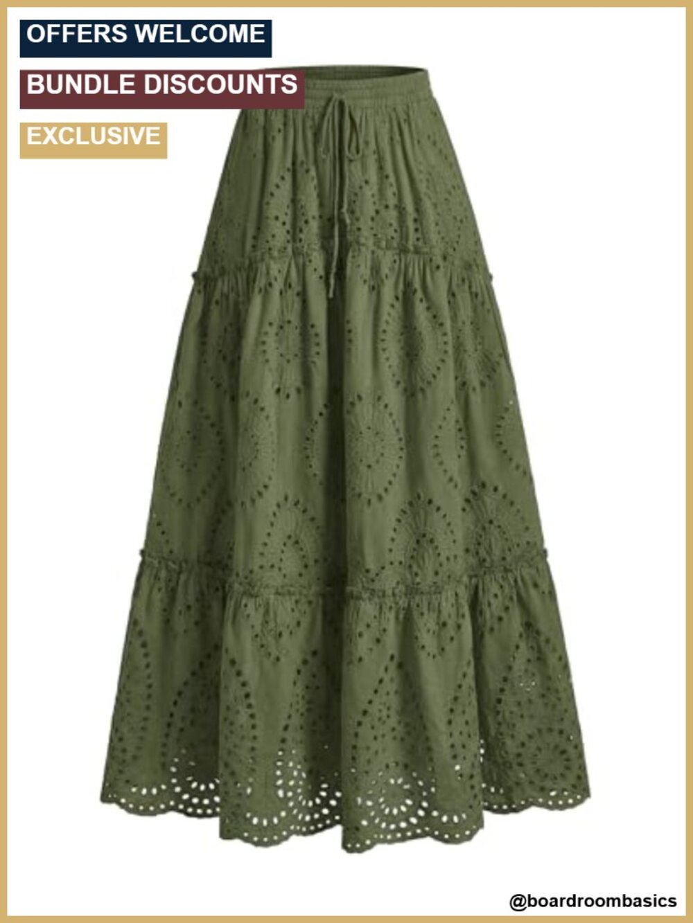 Women's Eyelet Maxi Skirt A-Line Tiered Ruffle Lace Embroidery Boho Beach